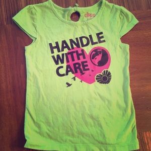Kids shirt Lime green with words “Handle with Care